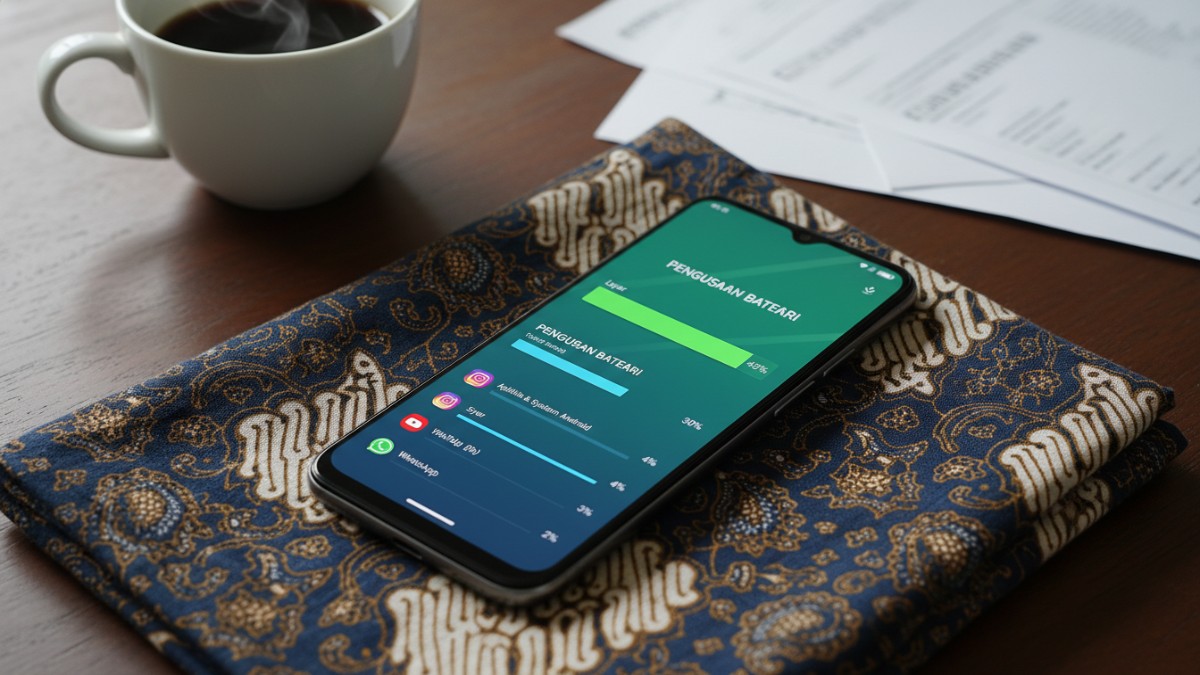 Grafik persentase konsumsi layar dan aplikasi terhadap baterai.