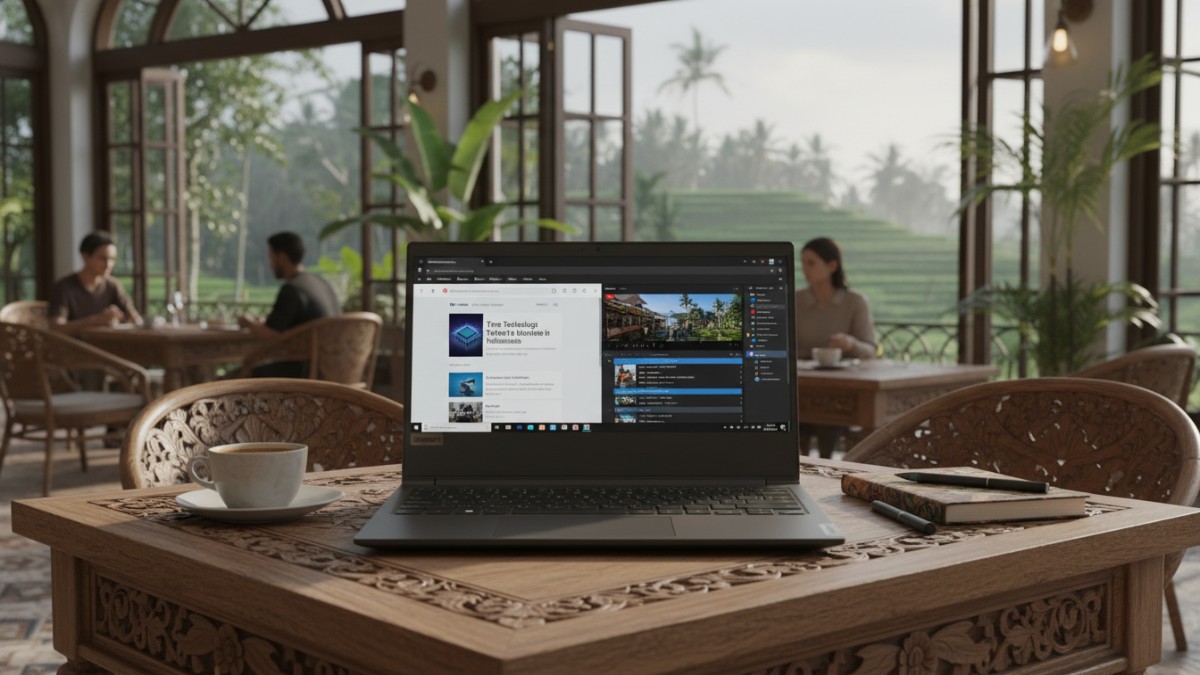 Ilustrasi multitasking split screen di Lenovo IdeaPad Slim 5 2-in-1.