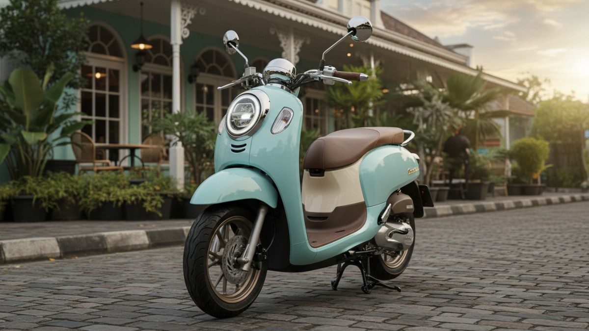 Tampilan Honda Scoopy 2026 dengan desain klasik modern dan lampu LED bulat khas.