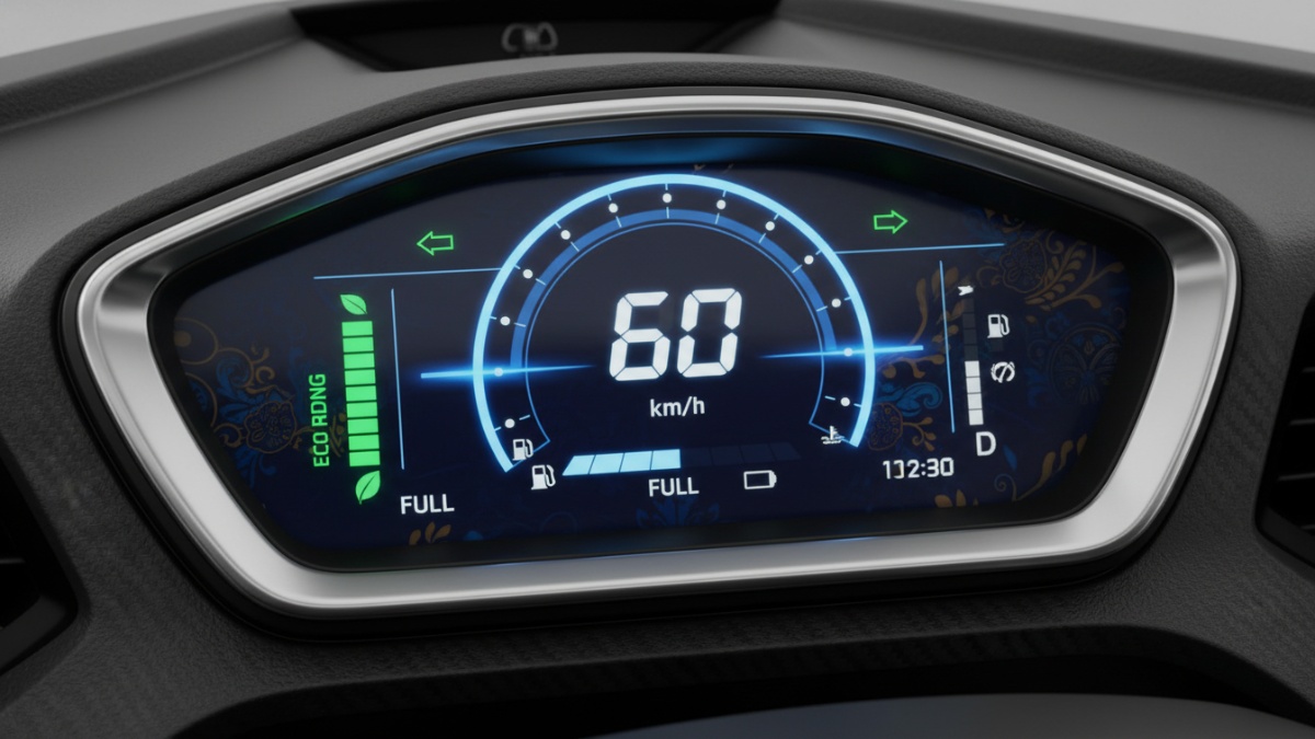Detail panel meter digital Honda Scoopy 2026 dengan indikator eco riding.