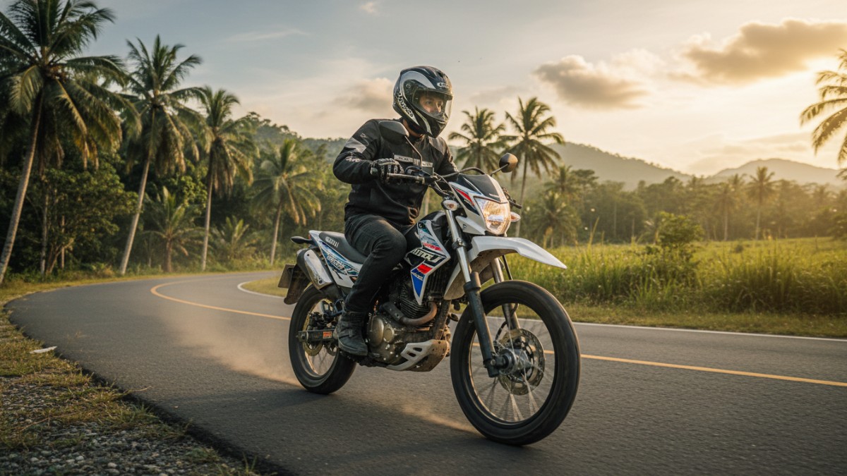 Posisi duduk pengendara saat test ride untuk cek ergonomi dan kontrol.