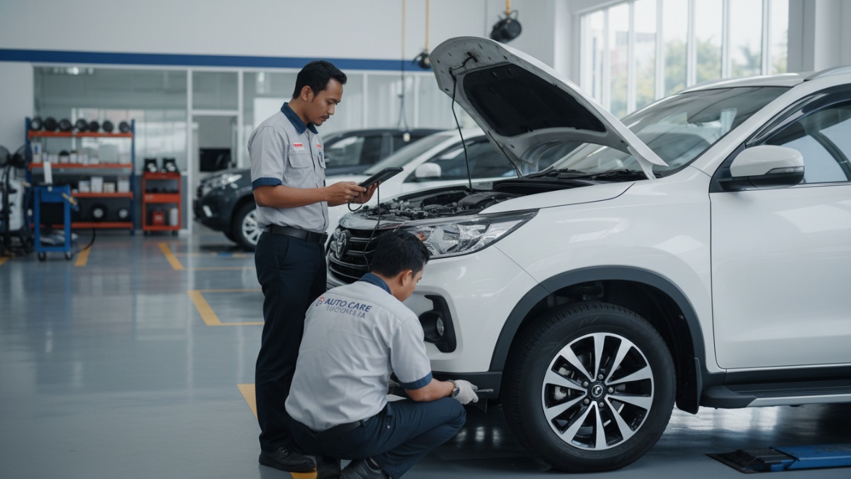 Aktivitas servis berkala di bengkel resmi dengan teknisi profesional.