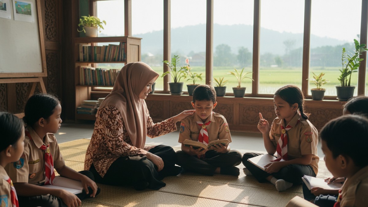 guru dan murid dalam suasana pembelajaran yang penuh hormat dan empati. 