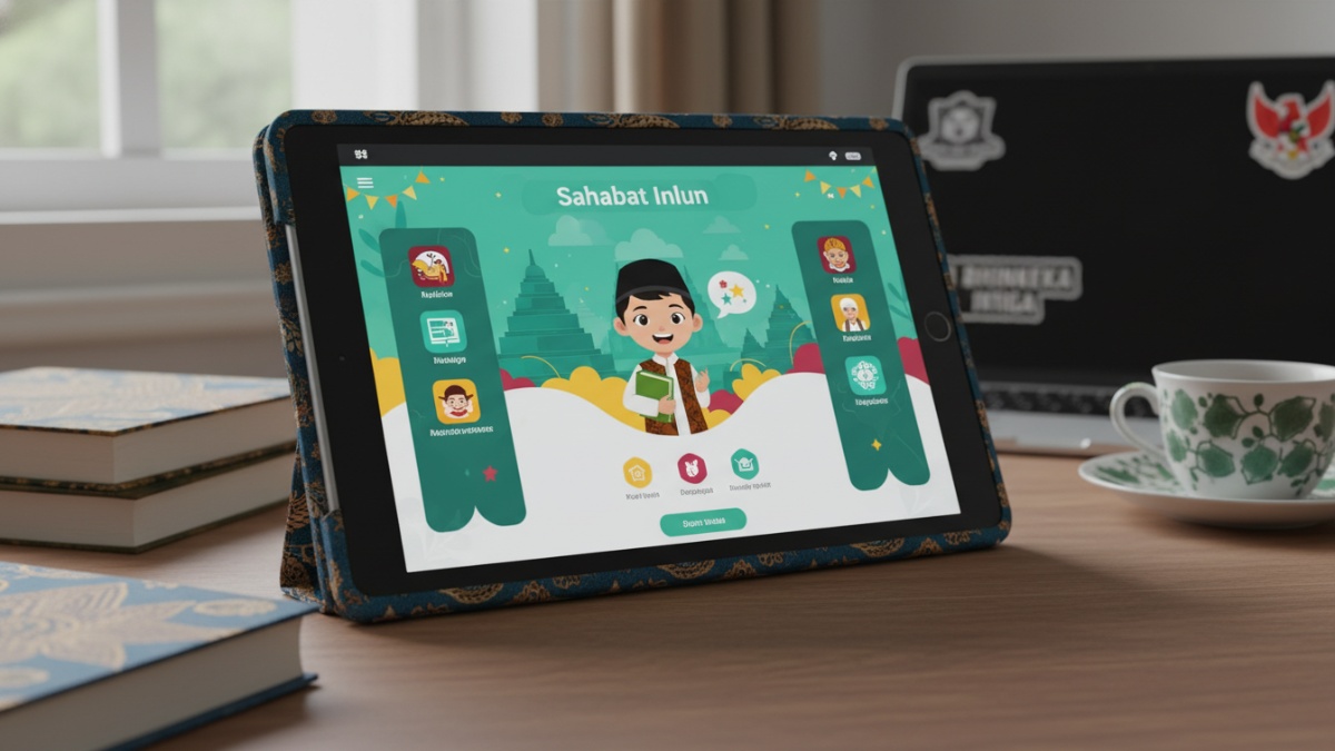Tampilan aplikasi edukatif di layar gadget sebagai contoh teman digital positif. 