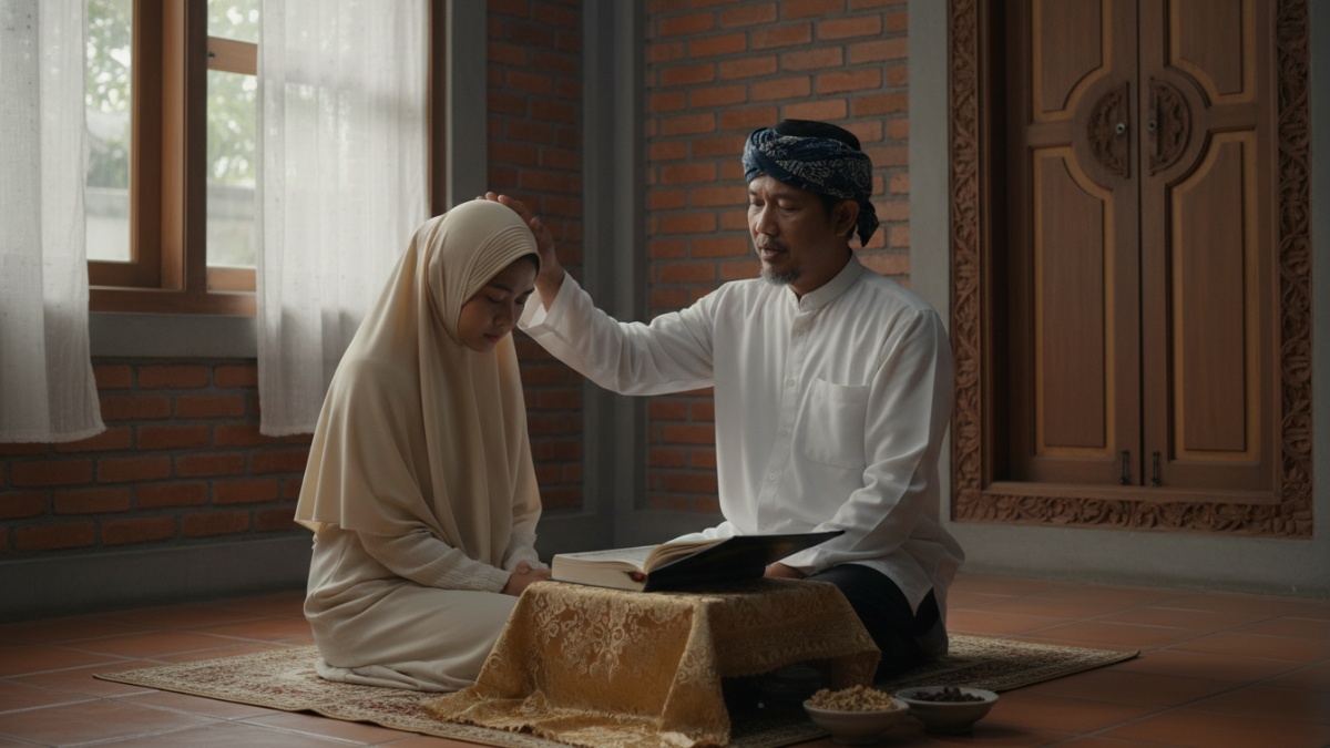 praktik ruqyah menggunakan ayat Al-Qur&rsquo;an sebagai penawar lahir dan batin. 