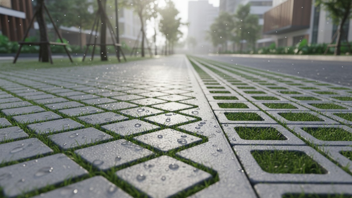 Contoh paving block hexagon terpasang rapi di halaman kecil.
