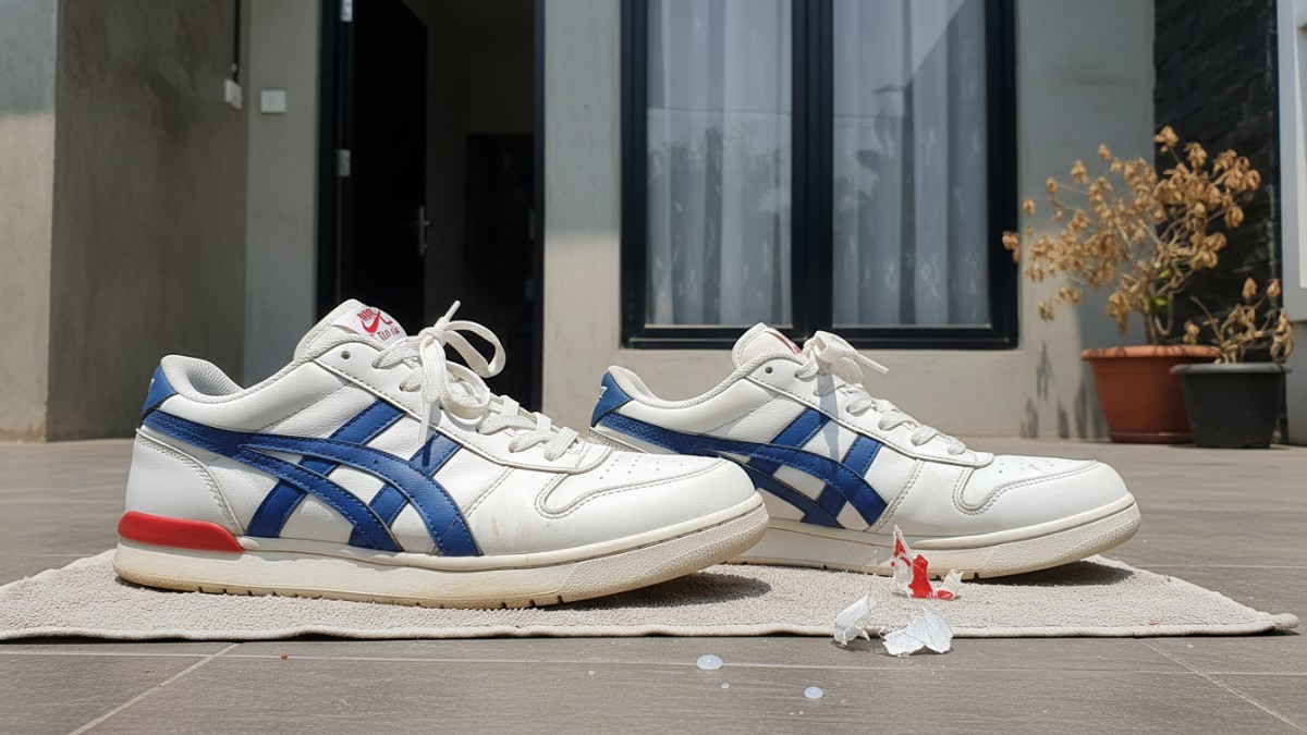 Contoh sepatu dijemur di bawah matahari langsung