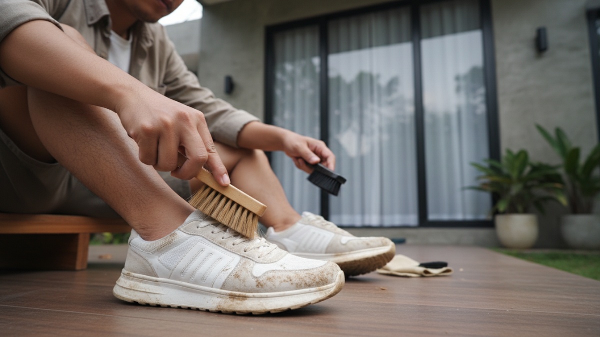 Proses dry brushing sebelum pencucian.