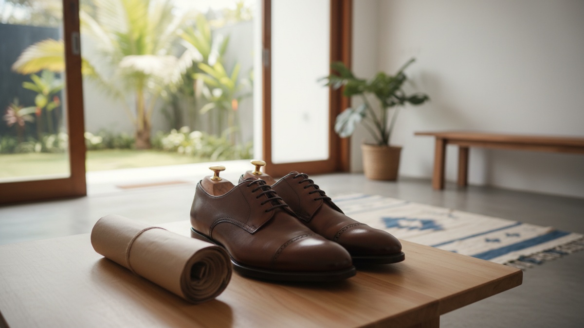 Ilustrasi shoe tree kayu cedar menjaga bentuk sepatu