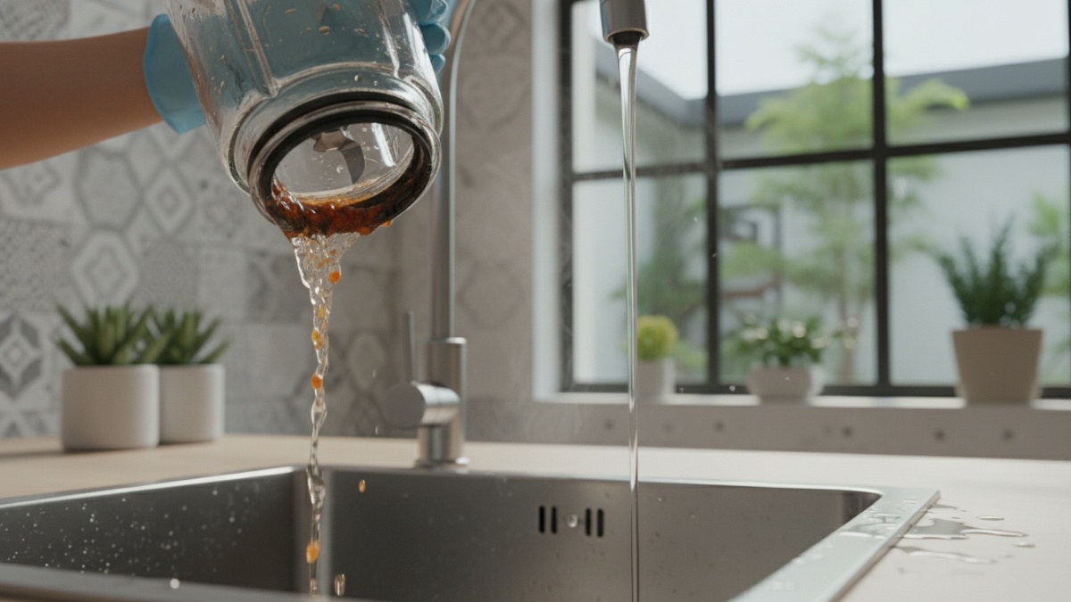 Proses mengaliri tutup blender dengan air hangat.