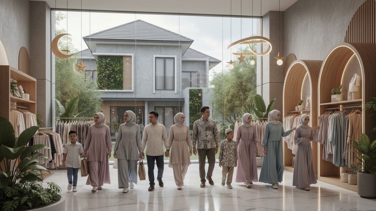 Suasana belanja pakaian Lebaran di pusat perbelanjaan. 