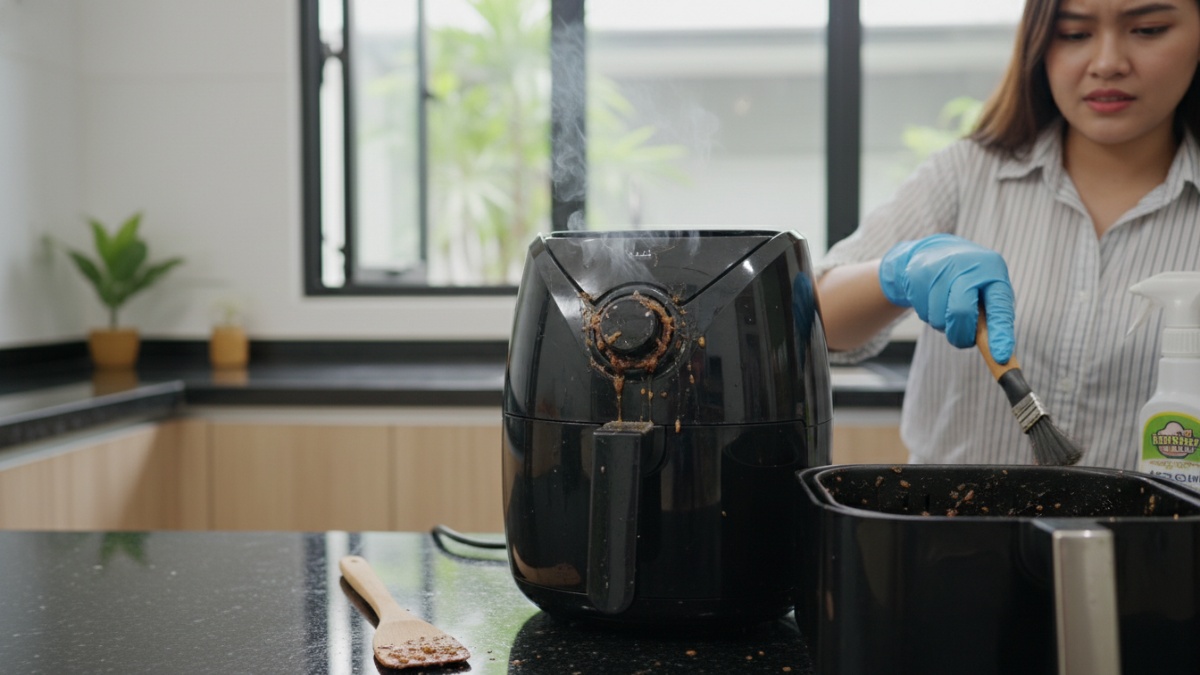 Proses membersihkan keranjang air fryer 