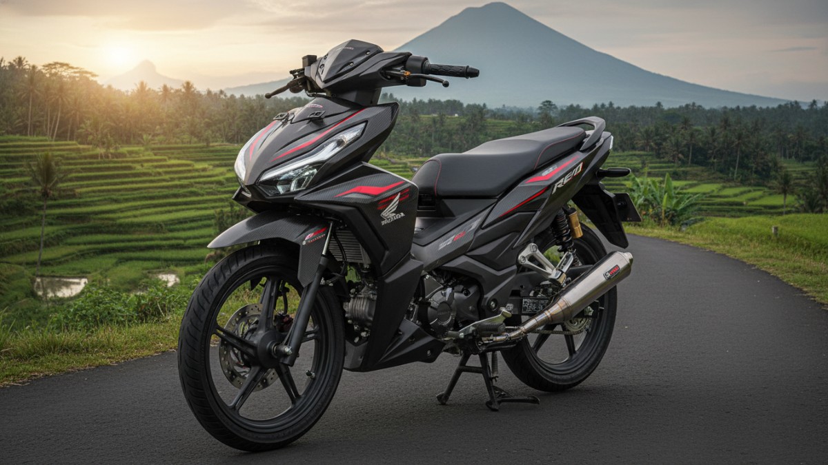 Detail bodi Honda Revo 2026 dengan desain maskulin terbaru.