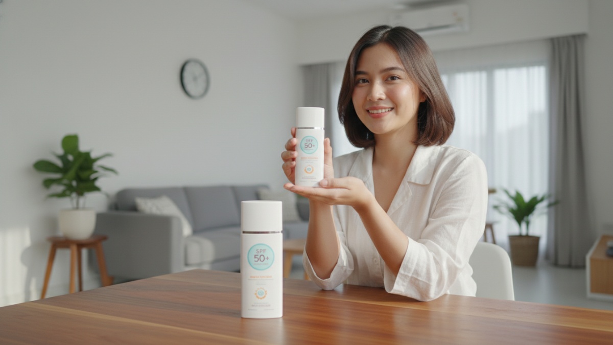 contoh label SPF dan broad spectrum pada kemasan sunscreen. 