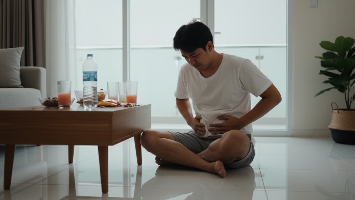contoh kesalahan minum terlalu banyak saat berbuka puasa. 