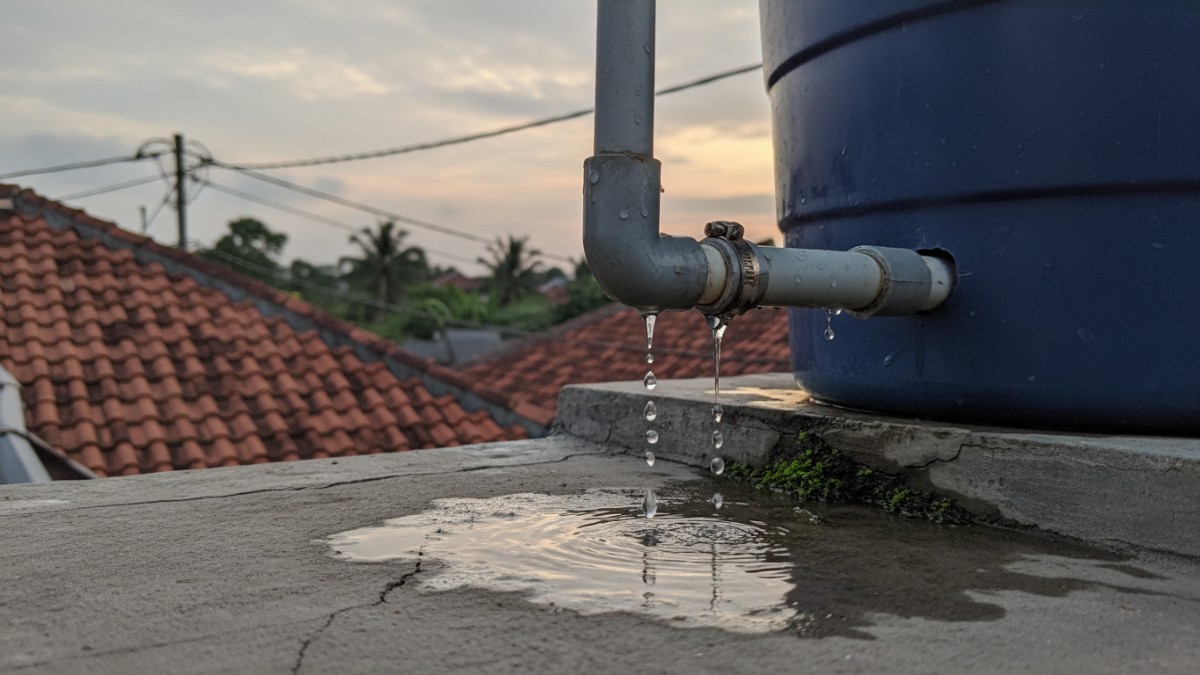 Sambungan pipa toren yang longgar dan menyebabkan tetesan air.