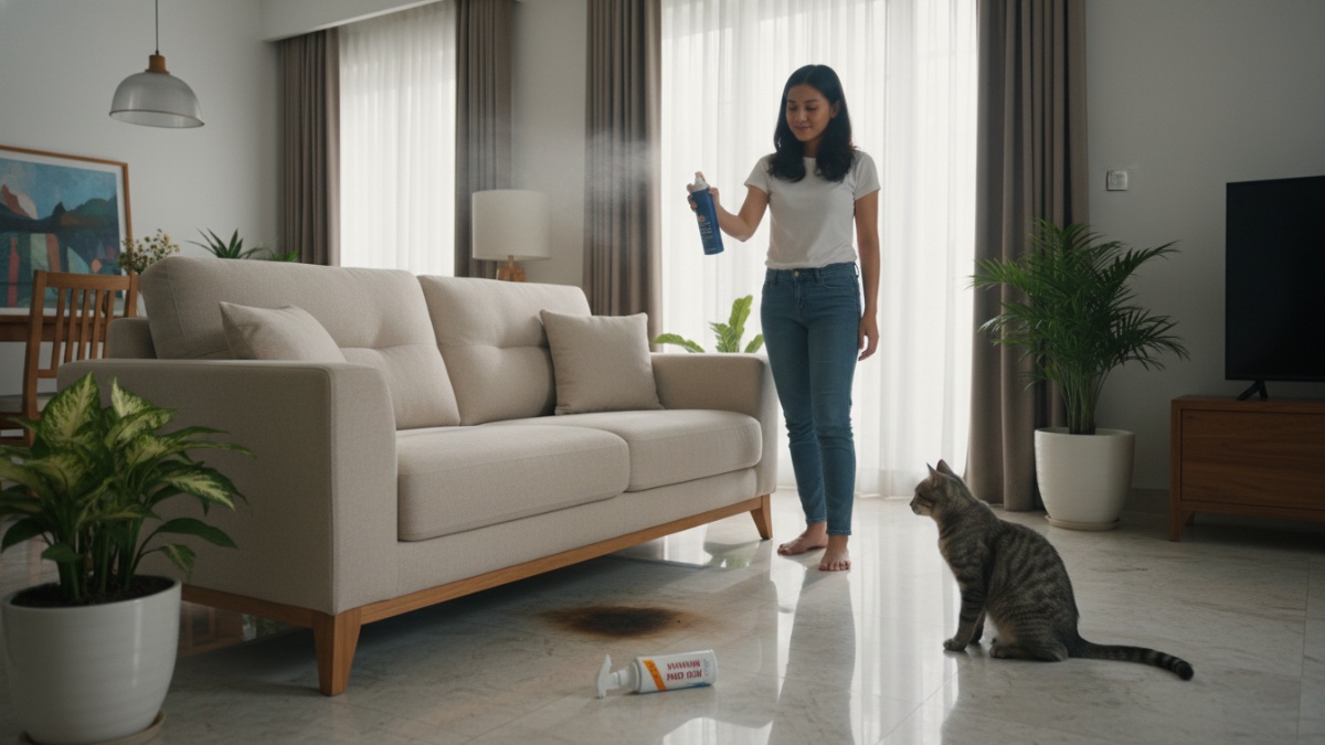 kesalahan membersihkan urine kucing menggunakan pewangi biasa.