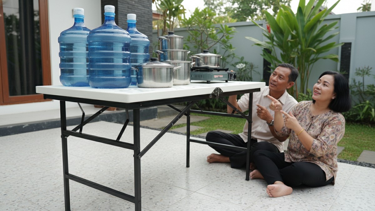 Perbandingan meja lipat rangka tipis dan rangka kokoh untuk jualan.