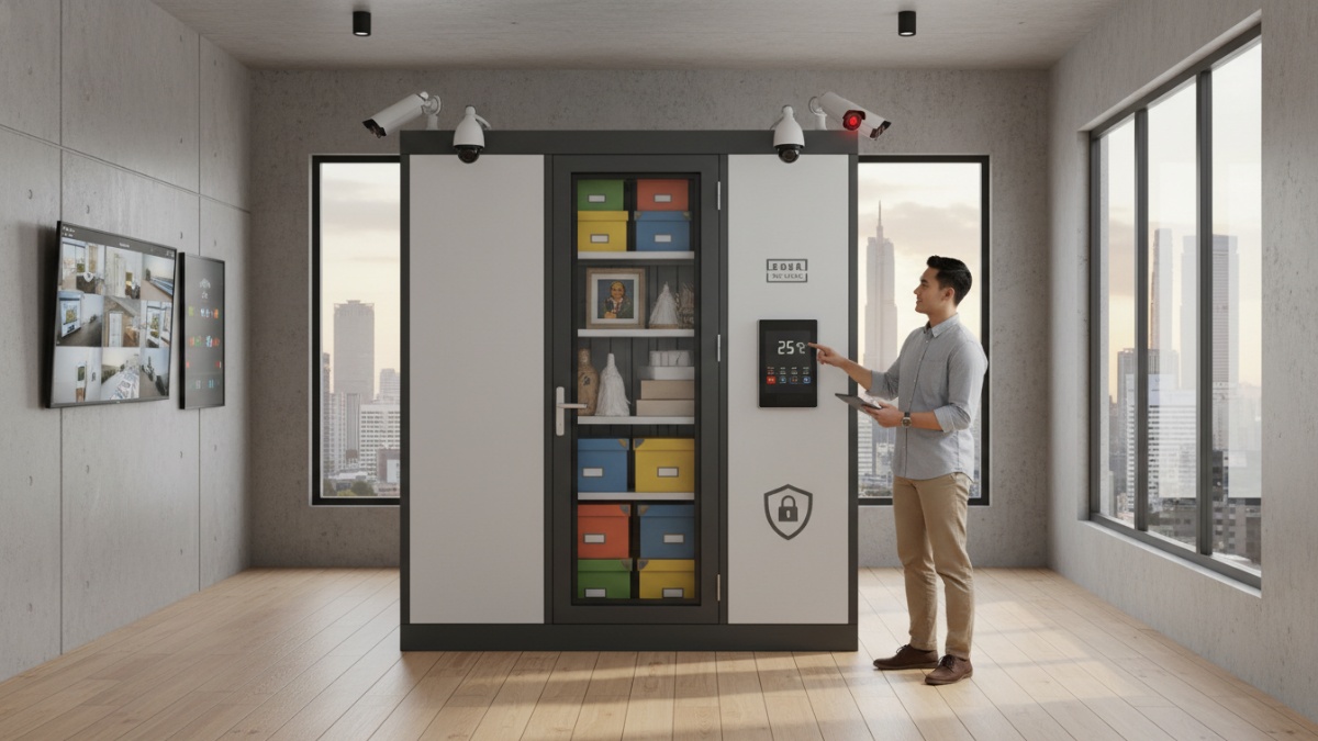 Gudang self storage modern dengan sistem keamanan CCTV
