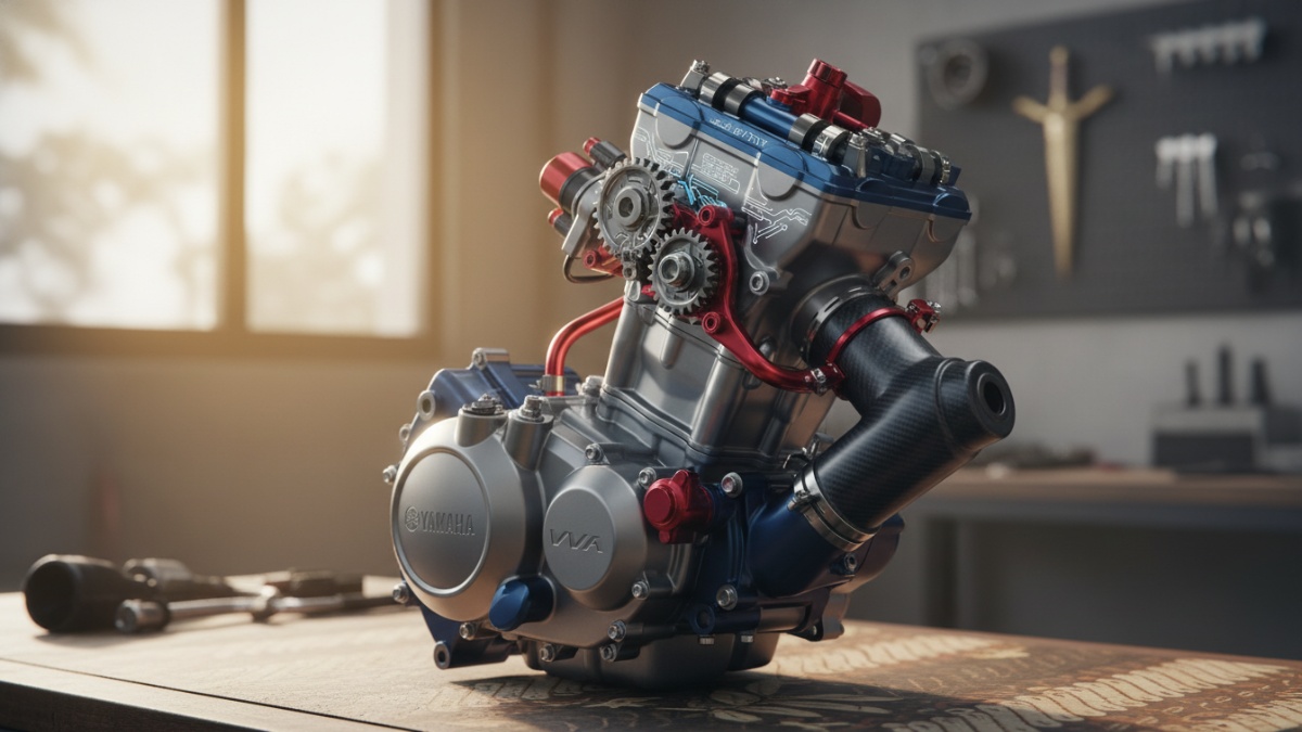 Mesin 155cc VVA Yamaha R15 2026 dengan teknologi katup variabel.