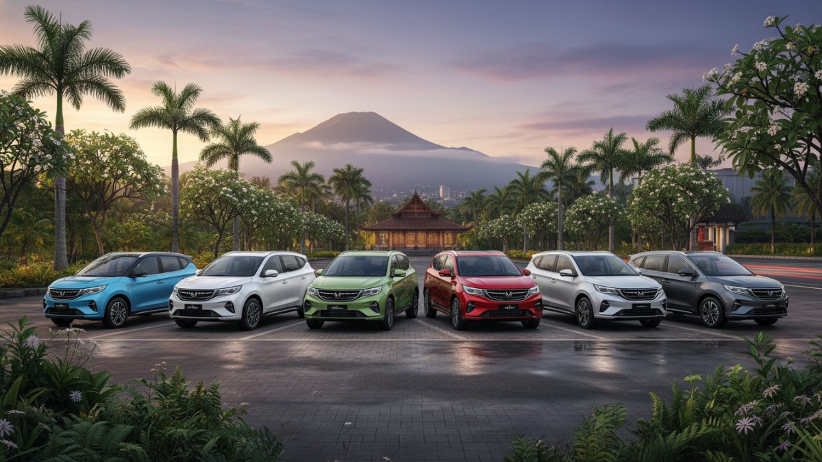 Enam model mobil Wuling terbaru diparkir berdampingan.