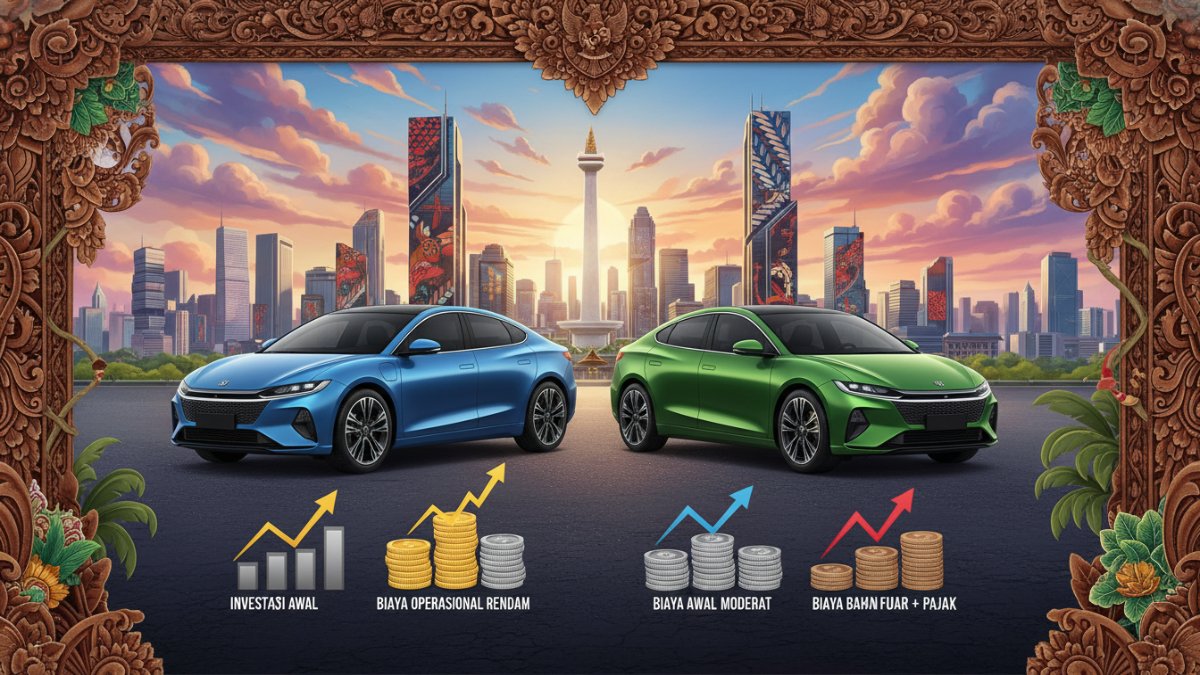 Ilustrasi simulasi biaya kepemilikan mobil listrik dan hybrid di Indonesia.