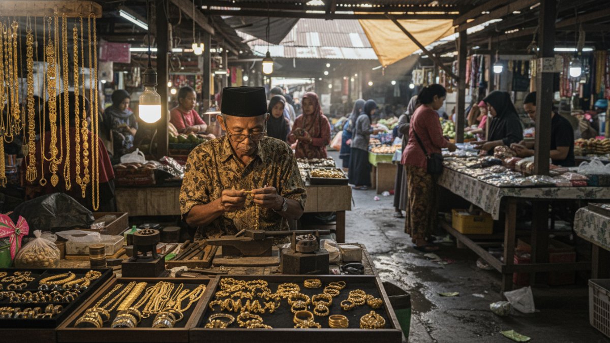 Ilustrasi suasana pasar tempat tukang emas bekerja saat kejadian berlangsung.