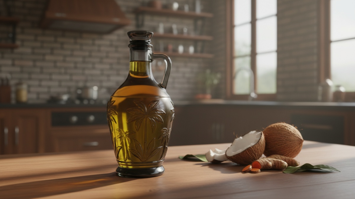 Botol kaca gelap untuk menyimpan minyak goreng agar terhindar dari cahaya.