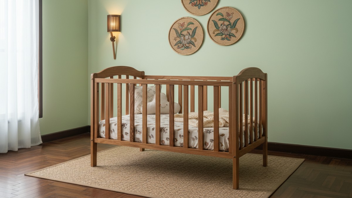 Detail box bayi standar dengan jarak aman dari dinding.