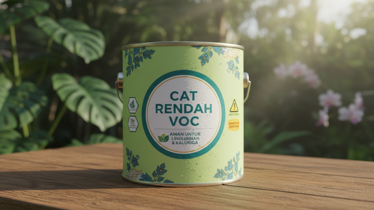 Contoh cat low VOC dengan label keamanan.