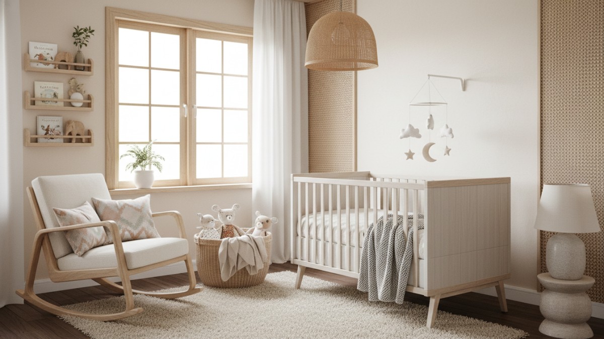 Inspirasi kamar bayi Scandinavian tone lembut.