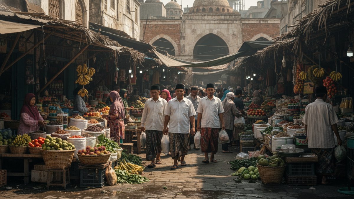 Ilustrasi pasar Madinah sebagai simbol keadilan transaksi dalam ekonomi Islam.