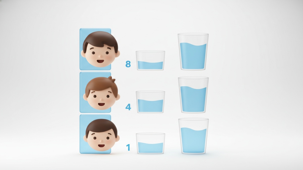 Infografik kebutuhan air minum anak berdasarkan usia.