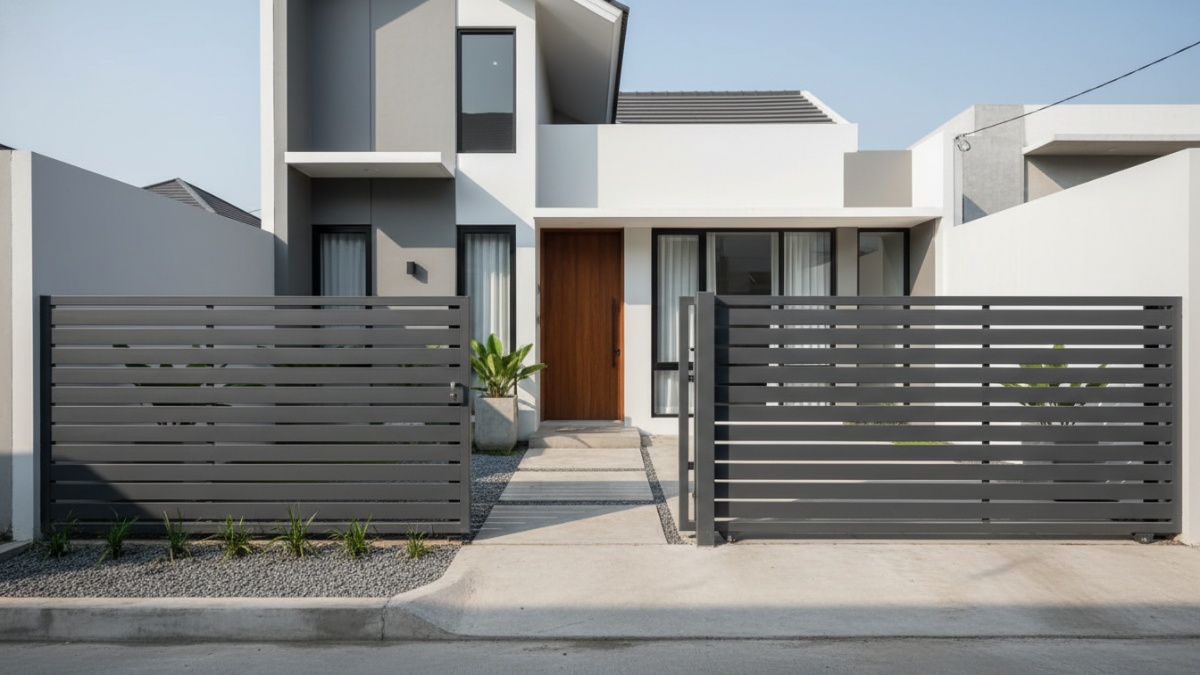 Pagar besi hollow horizontal yang memberi kesan rumah kecil terlihat lapang dan rapi.