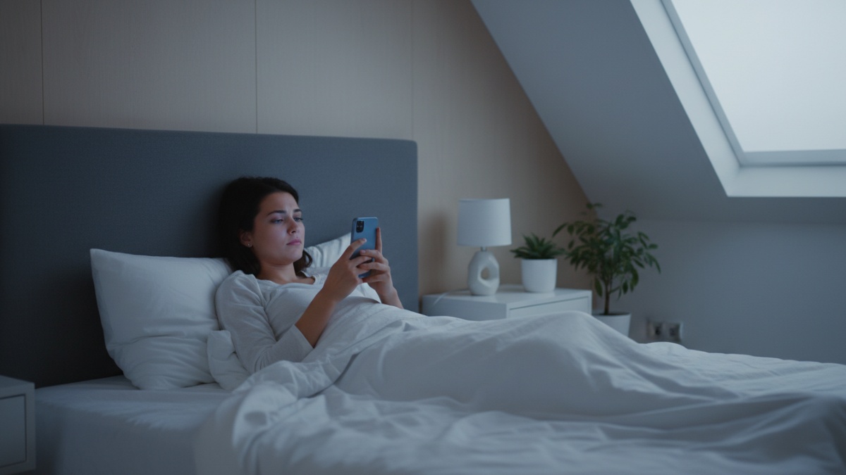 penggunaan ponsel sebelum tidur yang memicu gangguan produksi hormon melatonin.