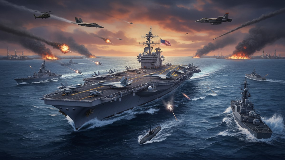 Ilustrasi pengerahan kekuatan Amerika dan Sekutunya menyerang Iran