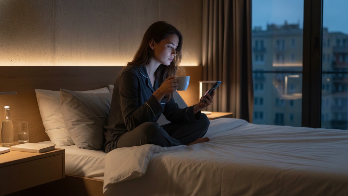 kebiasaan malam hari yang sering memicu insomnia seperti minum kopi dan penggunaan gawai.