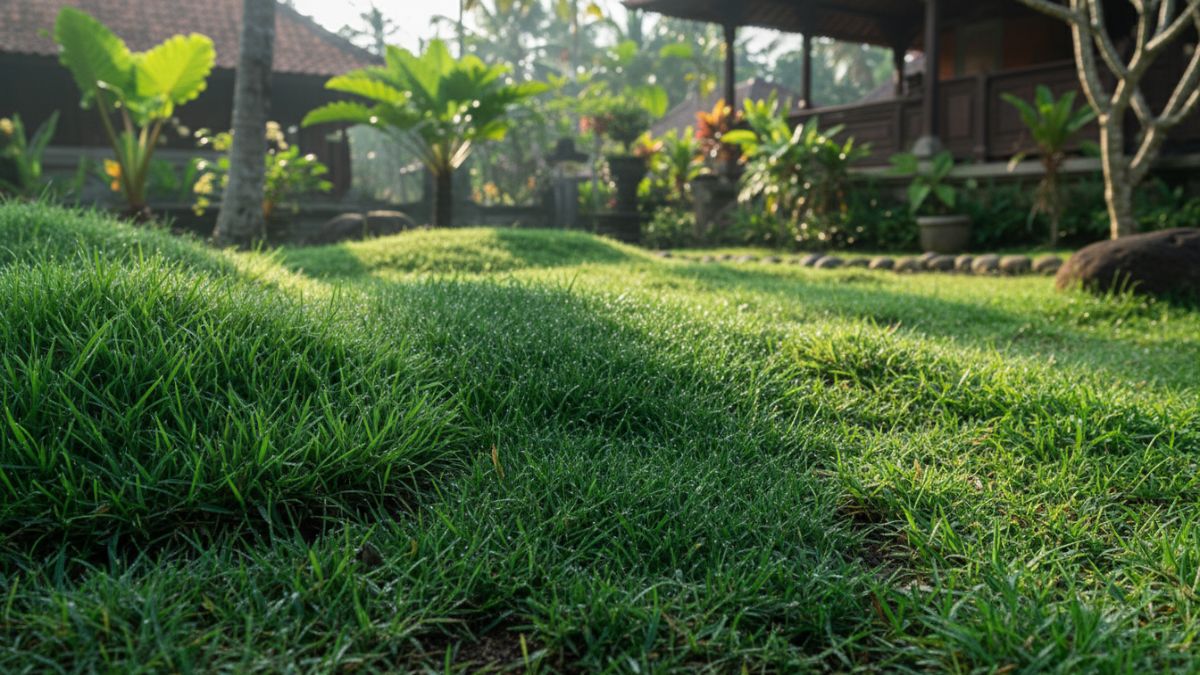 Beberapa jenis rumput taman favorit yang sering digunakan pada lanskap rumah tropis.