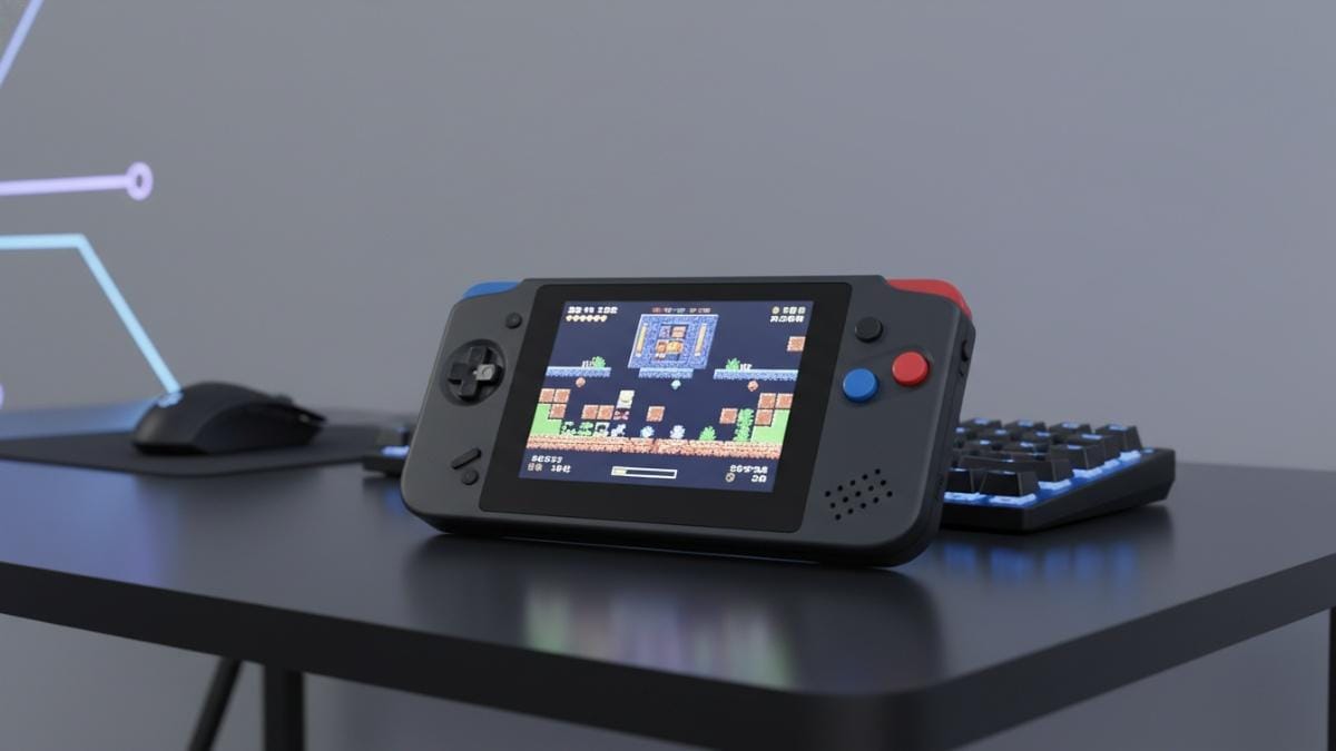 Retroid Pocket G2 di meja gaming, layar AMOLED menampilkan game retro favorit
