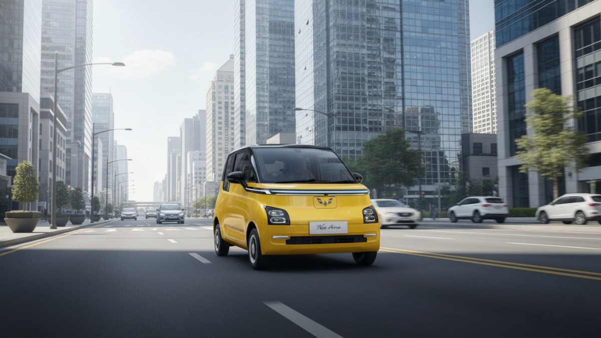 Ilustrasi Mobil Listrik Wuling New Air EV diperkotaan