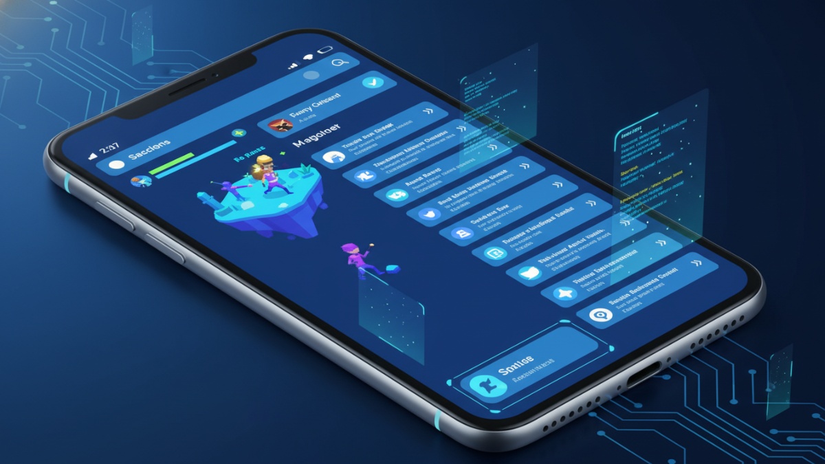 Ilustrasi penggunaan smartphone untuk bermain game ringan dan membuka aplikasi media sosial.