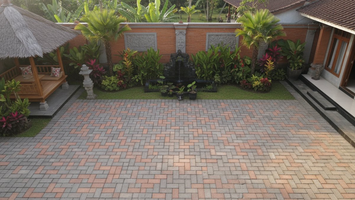 Ukuran dan ketebalan paving block sesuai standar konstruksi halaman rumah.