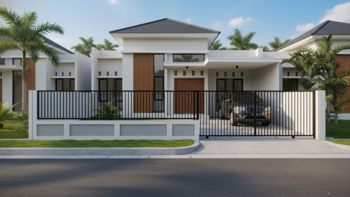 Contoh pagar minimalis rumah type 45 yang menyesuaikan ukuran halaman rumah.