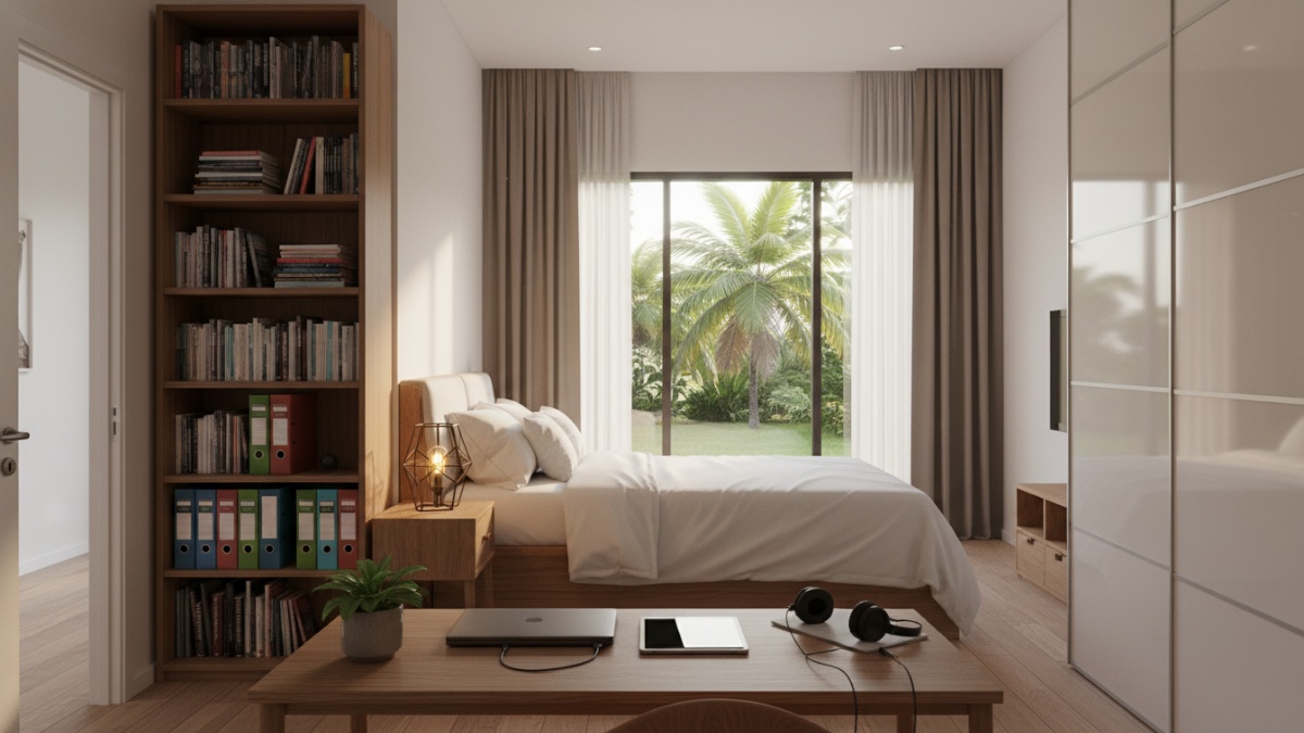 Kamar kos berantakan yang dibersihkan sebelum ditinggal liburan.