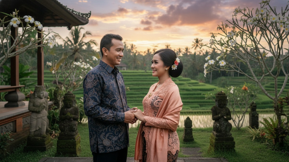 Ilustrasi pasangan suami istri menjalani hubungan jarak jauh karena pekerjaan luar negeri, menggambarkan dinamika nafkah lahir dan batin dalam pernikahan.