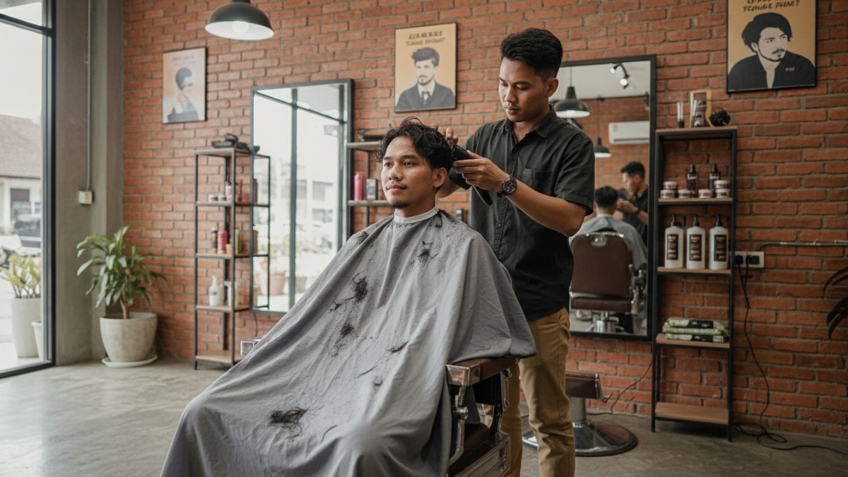 Ilustrasi pria mencukur rambut saat Ramadan, topik hukum mencukur rambut ketika puasa yang sering memicu pertanyaan masyarakat.