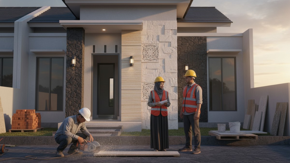 Berbagai jenis batu bangunan yang digunakan dalam konstruksi rumah modern. 