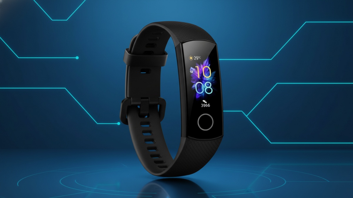 Huawei Band 11 smartband dengan desain tipis dan layar memanjang yang menampilkan data kesehatan serta aktivitas harian.