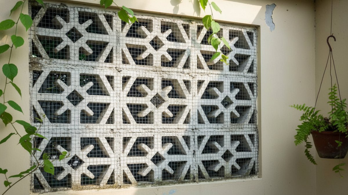 Ventilasi rumah dengan jaring pelindung untuk mencegah cicak masuk