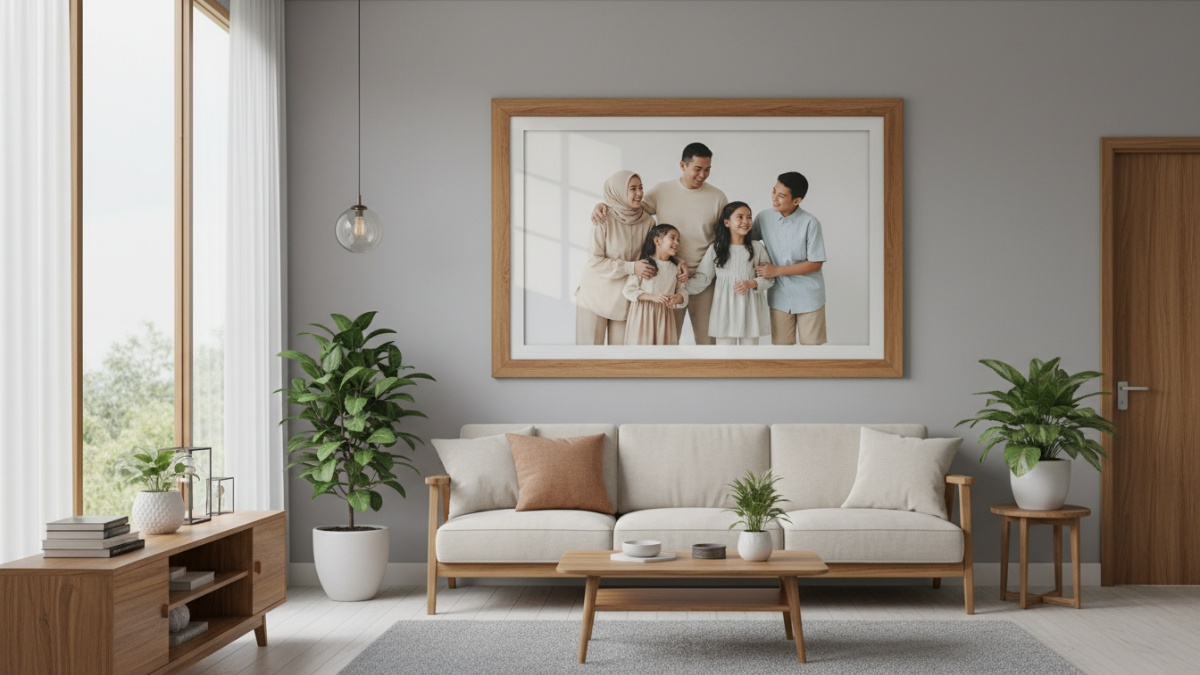 Ukuran ideal pemasangan foto keluarga pada dinding rumah. 